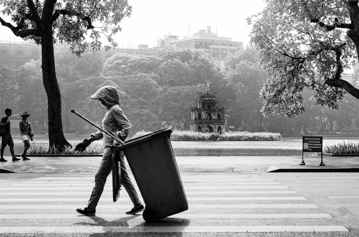 event cleanup staff collecting trash